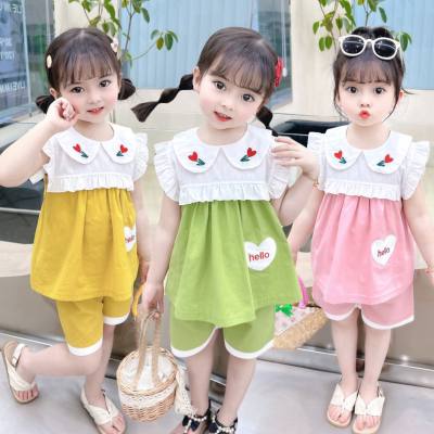 Girls' thin summer suits, new style baby children's clothes, small and medium-sized children's sweet summer clothes, girls' short-sleeved two-piece suits