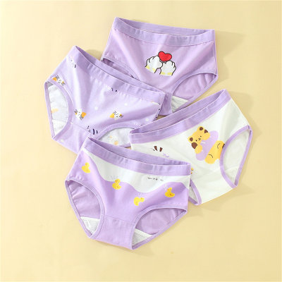 4-pack triangle breathable cute printed underwear for middle and large children girls