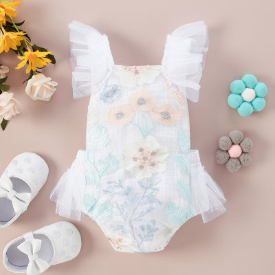 Body de decoración de encaje con patrón floral bordado con cuentas decorativas para niña bebé