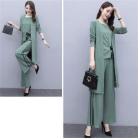 New spring and autumn suits for women wide-leg pants 2023 temperament age-reducing slimming western-style mature style three-piece suit  Green