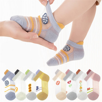 4-pair Baby Pure Cotton Color-block Cartoon Pattern Socks