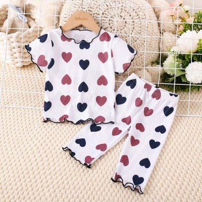 2-piece Toddler Girl Allover Heart Printed Short Sleeve T-shirt & Matching Pants