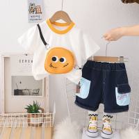New summer style for small and medium children comfortable and fashionable three-dimensional expression bag short-sleeved suit trendy boy summer short-sleeved suit  White