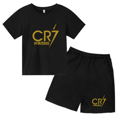 Novo cr7 moda infantil impresso esportes casual wear solto camiseta de manga curta terno