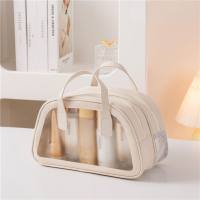 PU dry and wet separation toiletry bag double layer large capacity portable cosmetic bag swimming fitness outdoor travel storage bag  Beige