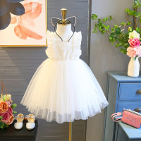 Vestido de princesa de malla sin mangas para niñas, ropa infantil  Blanco