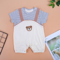 Summer baby jumpsuit cotton cartoon dinosaur half-sleeved crawling suit 0-1 year old baby patchwork short-sleeved jumpsuit  White
