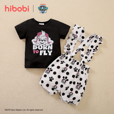 hibobi×PAW Patrol Baby Girl Shorts de manga corta y babero con estampado de dibujos animados
