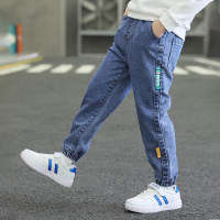 Kid Boy Solid Color Pocket Back Elasticized Denim Pants  Blue