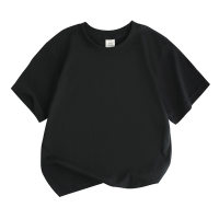 Lockeres, schweißabsorbierendes Kurzarm-T-Shirt aus reiner Baumwolle mit Rundhalsausschnitt und einfarbiger Passform für Kinder  Schwarz