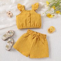 Summer girl's sleeveless halter top + shorts two-piece European and American cross-border baby girl set  Yellow