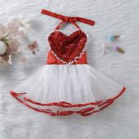 Baby girl's beaded love mesh suspender dress rompers  Red