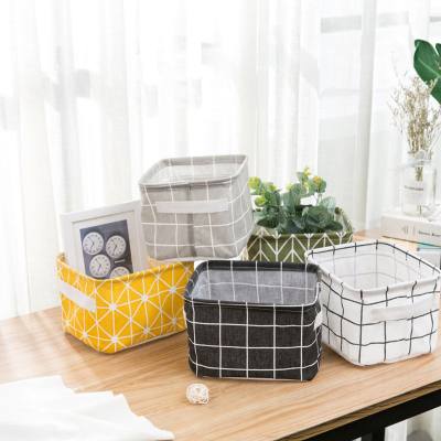 Storage box cotton and linen desktop storage basket grid storage basket fabric sundries box