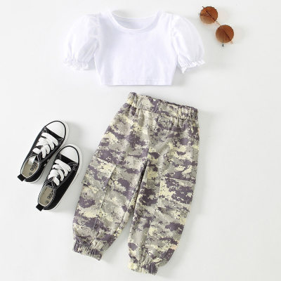 Toddler Girl Casual Cool Camouflage T-shirt & Overalls