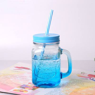 Gradient color Mason glass with straw handle cup creative juice cold drink cup retro rooster cup