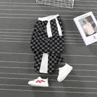 New summer boys and girls suits solid color striped casual short-sleeved baby summer two-piece suit  Black