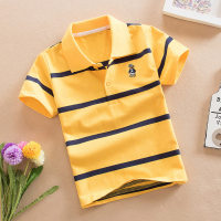 Camiseta de manga curta infantil de algodão puro verão roupas infantis camisa polo listrada  Amarelo
