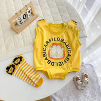Newborn one-piece children's summer cartoon harem new triangle crawling suit summer style triangle bag fart clothing trendy  Yellow