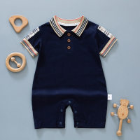 Baby clothes, pure cotton, short-sleeved jumpsuits for boys and girls, summer clothes, boys' sweatshirts, summer thin newborn crawling clothes  Deep Blue