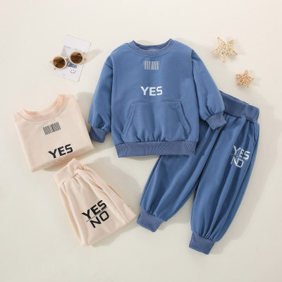 2-piece Toddler Boy Solid Color Letter Printed Sweatshirt & Matching Pants