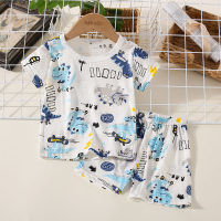 2-piece Toddler Boy Pure Cotton Allover Cartoon Animal Printed Short Sleeve T-shirt & Matching Shorts  Blue