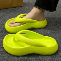 Thick-soled flip-flops for women to wear outside in summer at home, non-slip beach sandals  Green