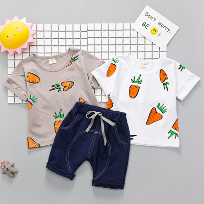 Infant and child summer clothing set 2024 new cartoon T-shirt short-sleeved 0-1234 years old baby jeans two-piece set