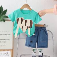 Boys summer suits 2024 new style children's clothes summer clothes handsome boys summer short-sleeved two-piece suits trendy  Green