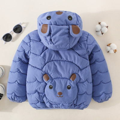 Toddler Boy Solid Color Bear Style Hooded Cotton-padded Jacket