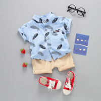 Baby Boy Feather Printed Short-sleeve Shirt & Shorts  Blue