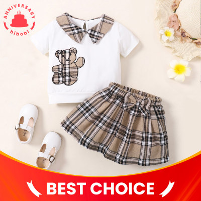 Toddler Girls Daily Cute Bear Pattern Top & Pleated Skirt