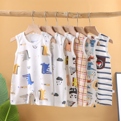 2023 Korean version of summer 1-18 months baby romper for men and women, cotton, thin, sleeveless, closed crotch one-piece romper