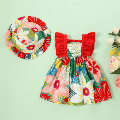 Toddler Girl Floral Pattern Dress & Hat