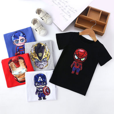 Kinder-T-Shirt für Herren, 2023, Sommer, koreanischer Stil, schwarz, Cartoon-Baumwolle, kurzärmelig, niedliche Rundhals-Kinderkleidung für Kinder