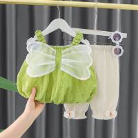 New style girls summer suit suspender top children's anti-mosquito pants two-piece suit  Green