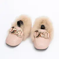 Toddler Girl PU Leather Solid Color Plush Moccasin-gommino  Pink