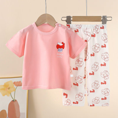 Children's short-sleeved suit pure cotton summer baby T-shirt girls pajamas summer children's clothing