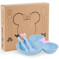 Wheat straw cartoon bowl set children's tableware bowl fork spoon cute children's plate kindergarten  Multicolor