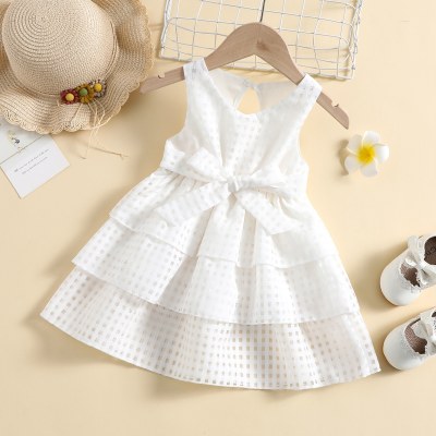 Baby Girl Organza Fabric Bow-knot Decor Tiered Dress