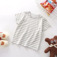 Camiseta de manga curta infantil de verão, algodão puro, meninos e meninas, camisa de fundo de bebê único  cinzento