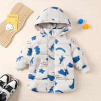 Toddler Boy Cartoon Moon and Cloud Print Style Zippered Long Cotton-padded Jacket  White