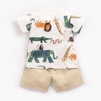 Vêtements pour bébé style coréen vêtements pour enfants bébé garçon imprimé animal T-shirt à manches courtes + short ensemble deux pièces été ins bébé  blanc