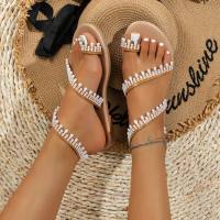 Large size flat sandals for women casual round toe beaded toe sandals for women  White