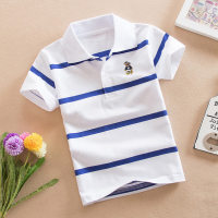 Pure cotton children's short-sleeved T-shirt summer children's clothing striped POLO shirt  White