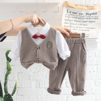British style suit, boy's autumn tie, shirt, long-sleeved children's clothing, children's suit, vest, dress, three-piece set  Khaki