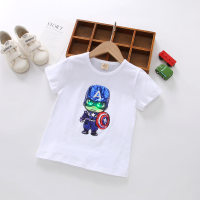 Children's T-shirt men's 2023 summer Korean style style black cartoon cotton short-sleeved children's cute round neck children's clothing  White