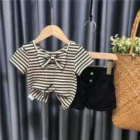 Girls Summer Clothing Set 2023 Summer New Children's Fashionable Clothes Fashionable Baby Girl Short-Sleeved Shorts Two-piece Set  Black