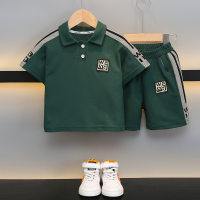 Foreign trade boys summer polo shirt set 2023 new baby short-sleeved two-piece set boys and children fashionable children's clothing  Green