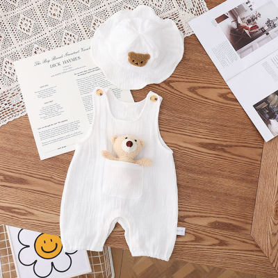 Newborn gauze jumpsuit summer male and female baby hooded jumpsuit infant and toddler cartoon sleeveless outdoor crawl suit