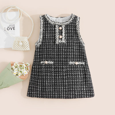 Toddler Girl Plaid Jacquard Front Pocket Sleeveless Dress